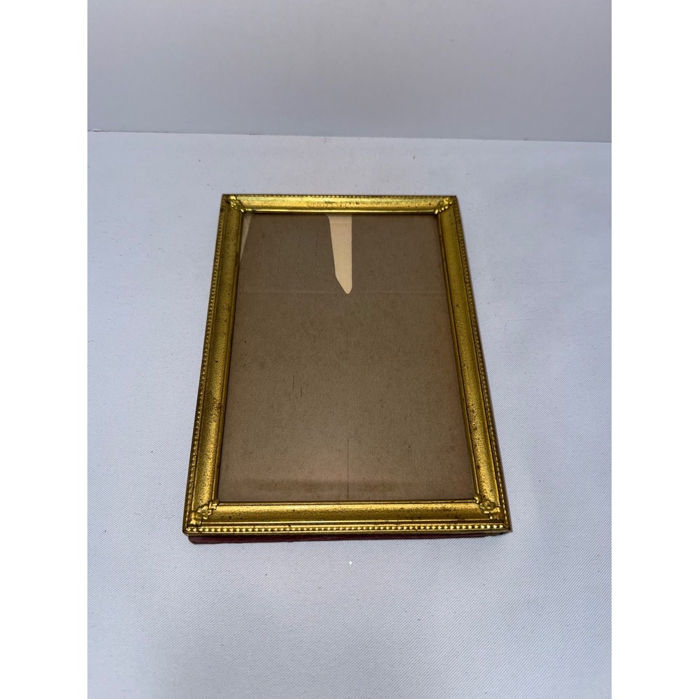 Vintage Gold Tone Beaded Metal Picture Frame 5x7 Ornate Regency Style Glass Back